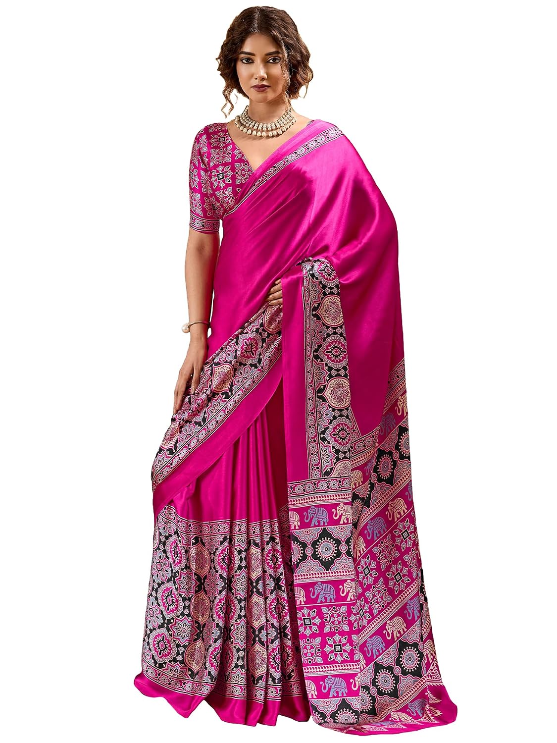 Magenta Silk Striped Saree