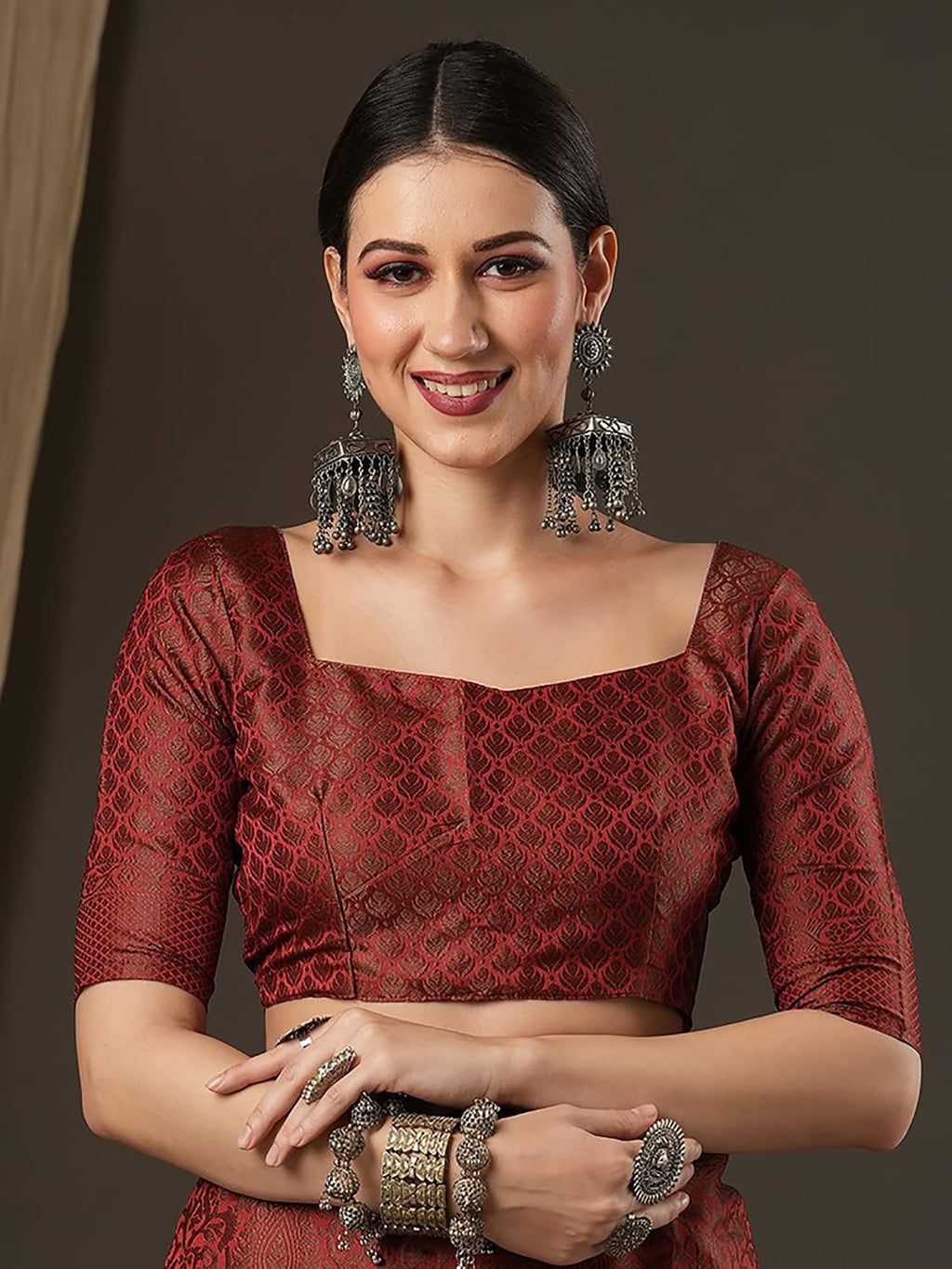 Maroon Banarasi Silk Ethnic Motif Saree