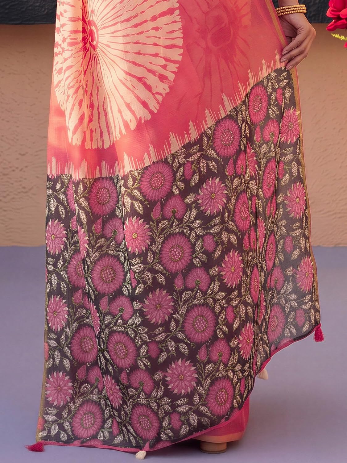 Pink Cotton Blend Shibori Saree