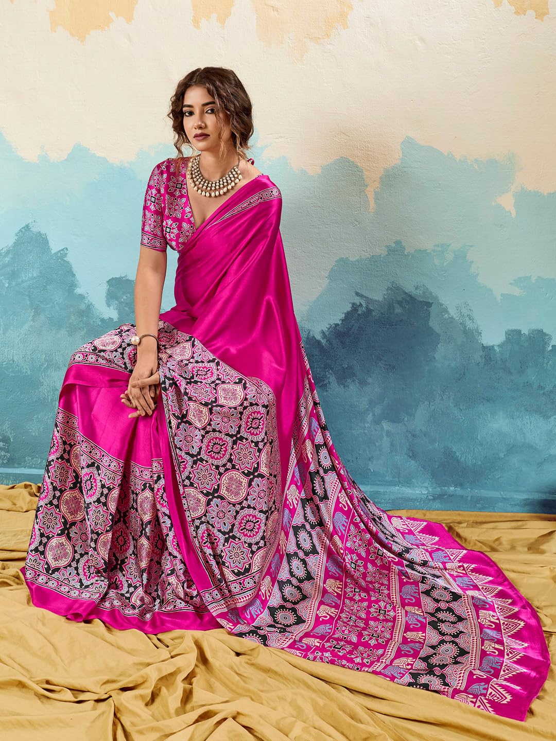 Magenta Silk Striped Saree