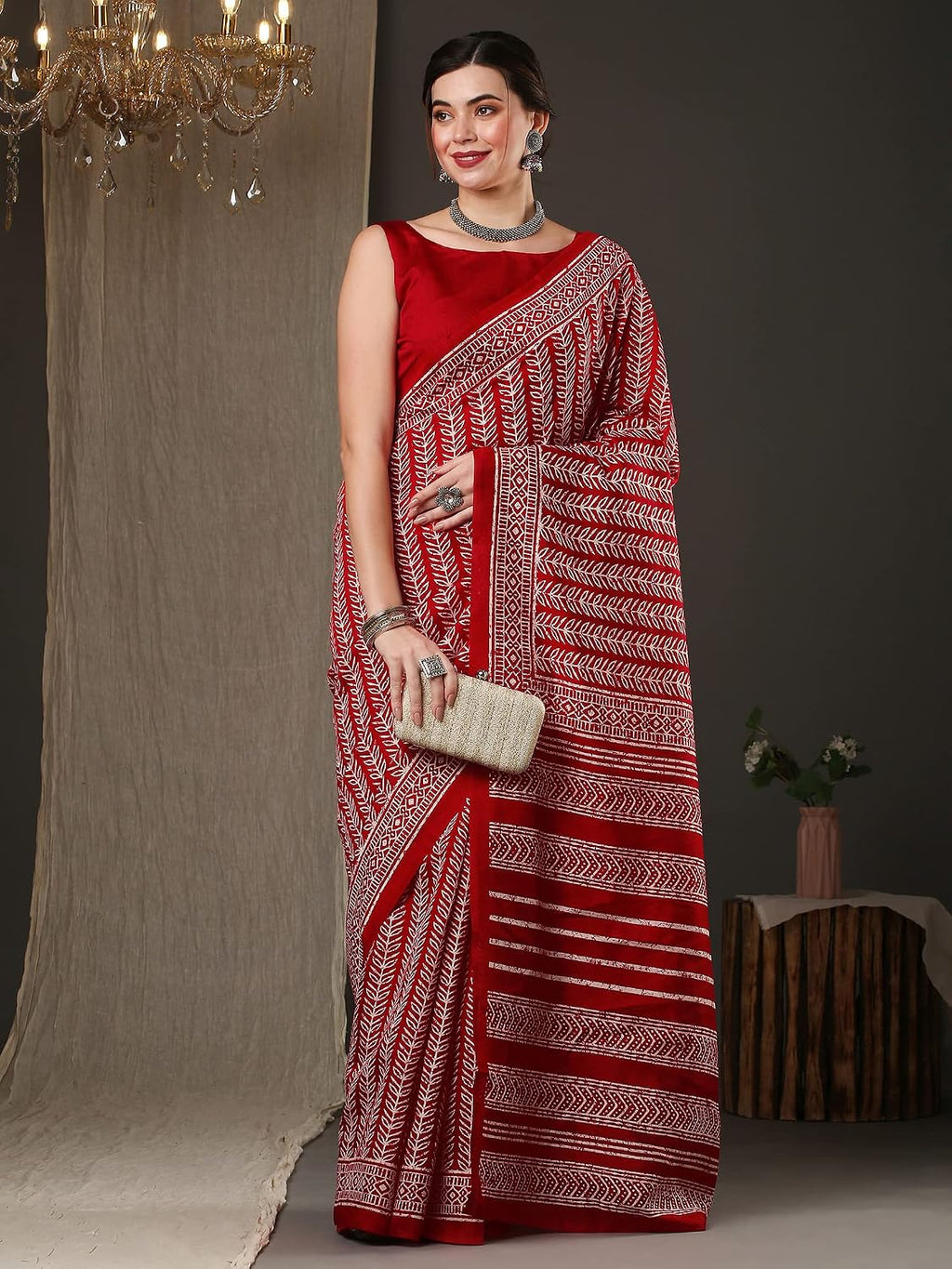 Red Bhagalpuri Silk Ethnic Motif Saree