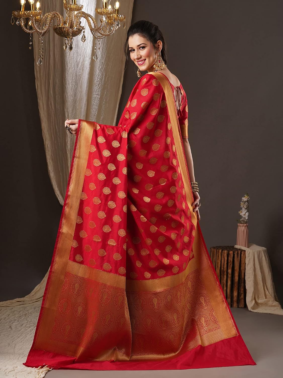 Red 2 Silk Blend Floral Saree