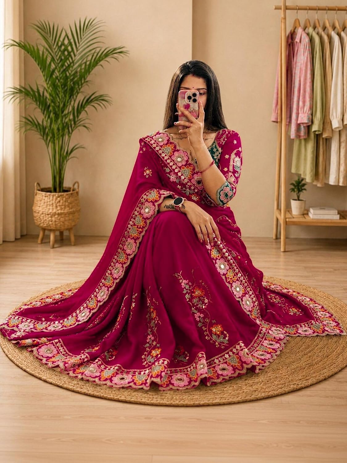 Pink Silk Floral Saree
