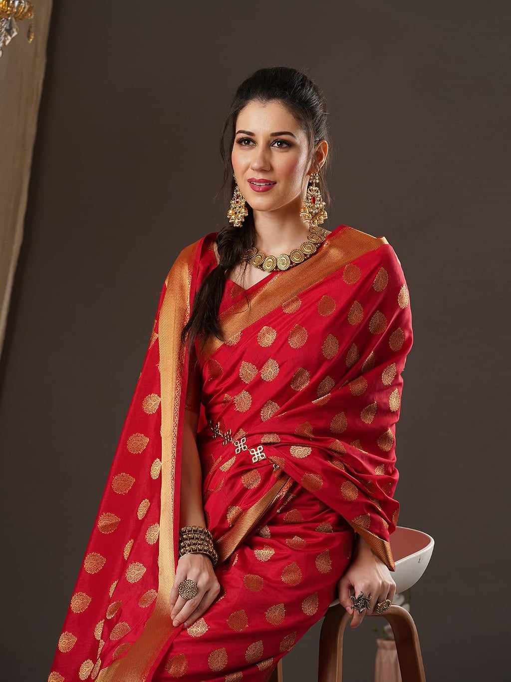 Red 2 Silk Blend Floral Saree