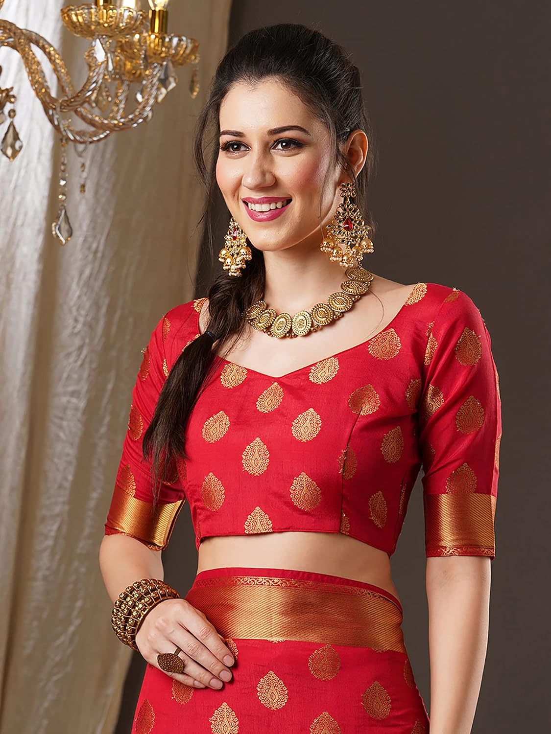 Red 2 Silk Blend Floral Saree