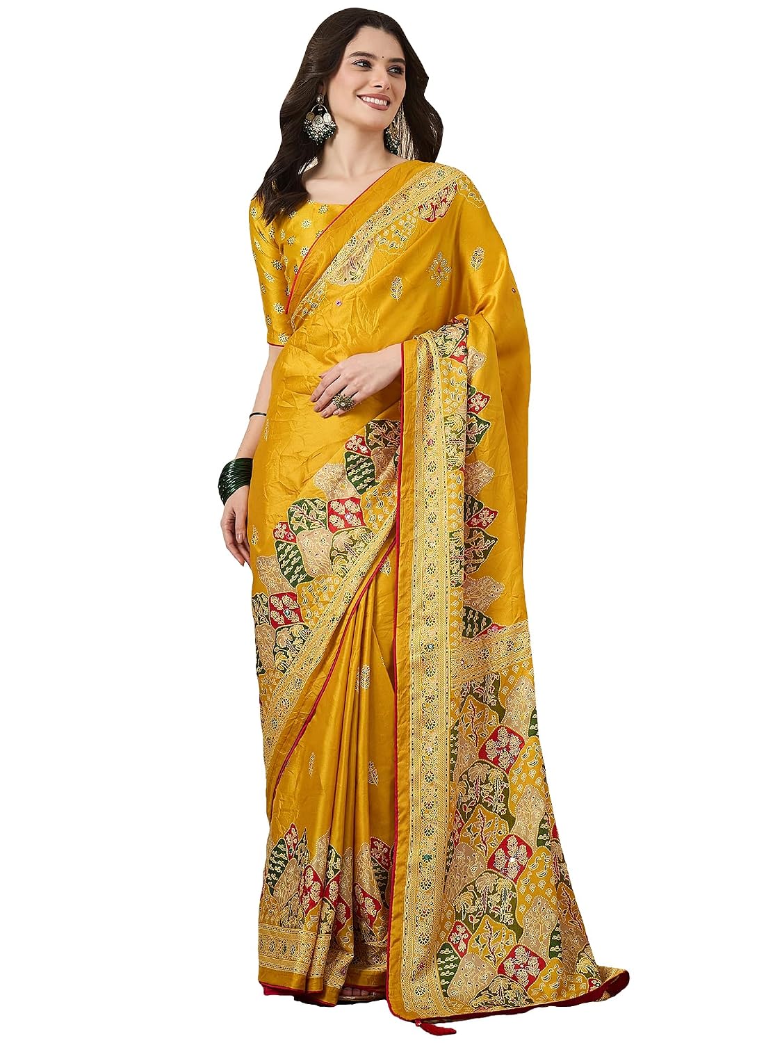 Yellow Georgette Polka Dots Saree - Yellow