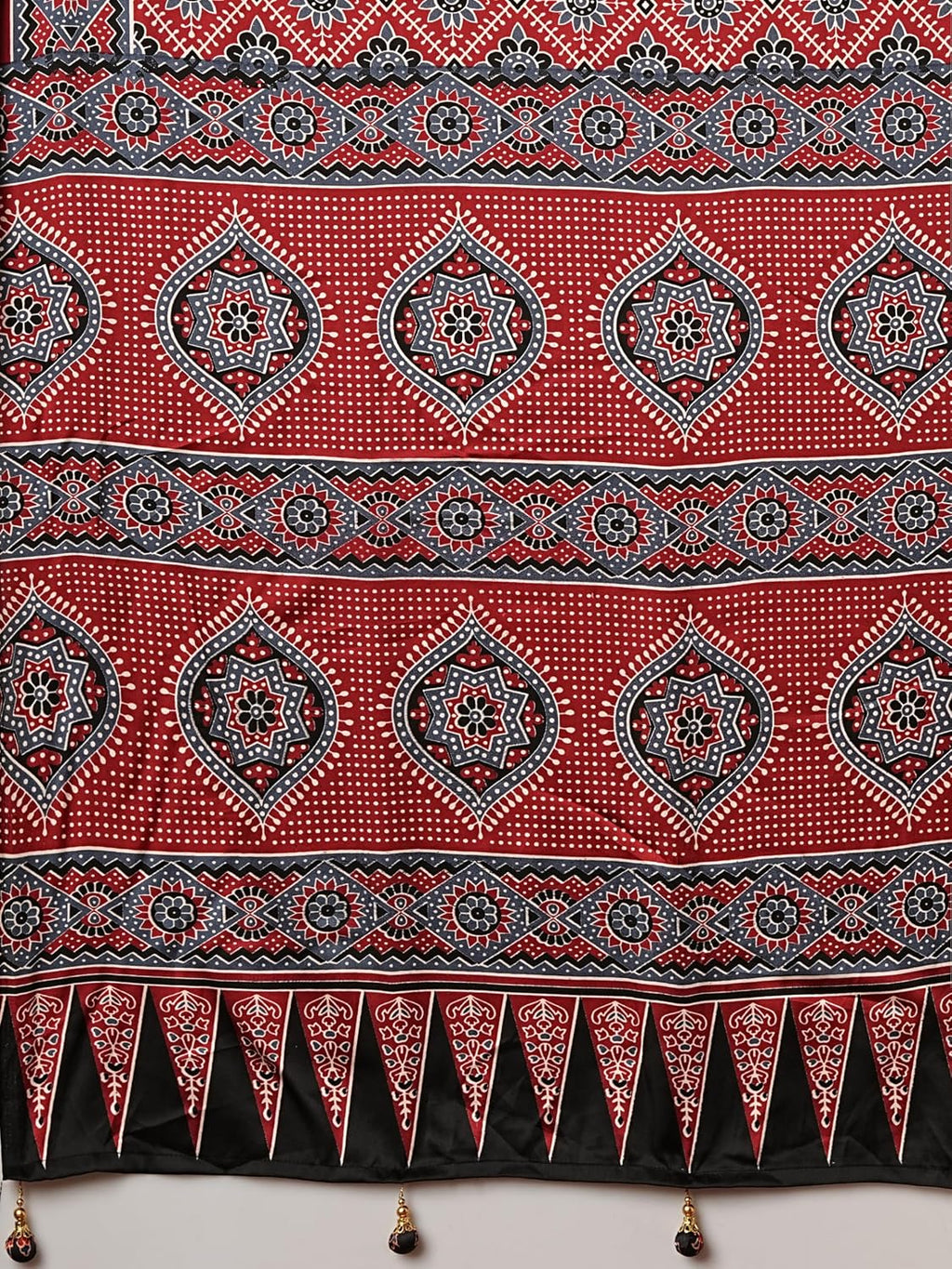 Red Cotton Blend Animal Print Saree