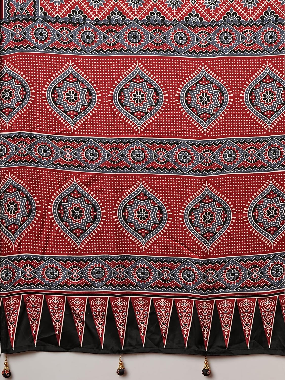 Red Cotton Blend Animal Print Saree