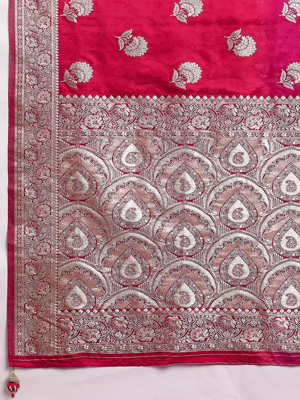 Pink Satin Floral Saree