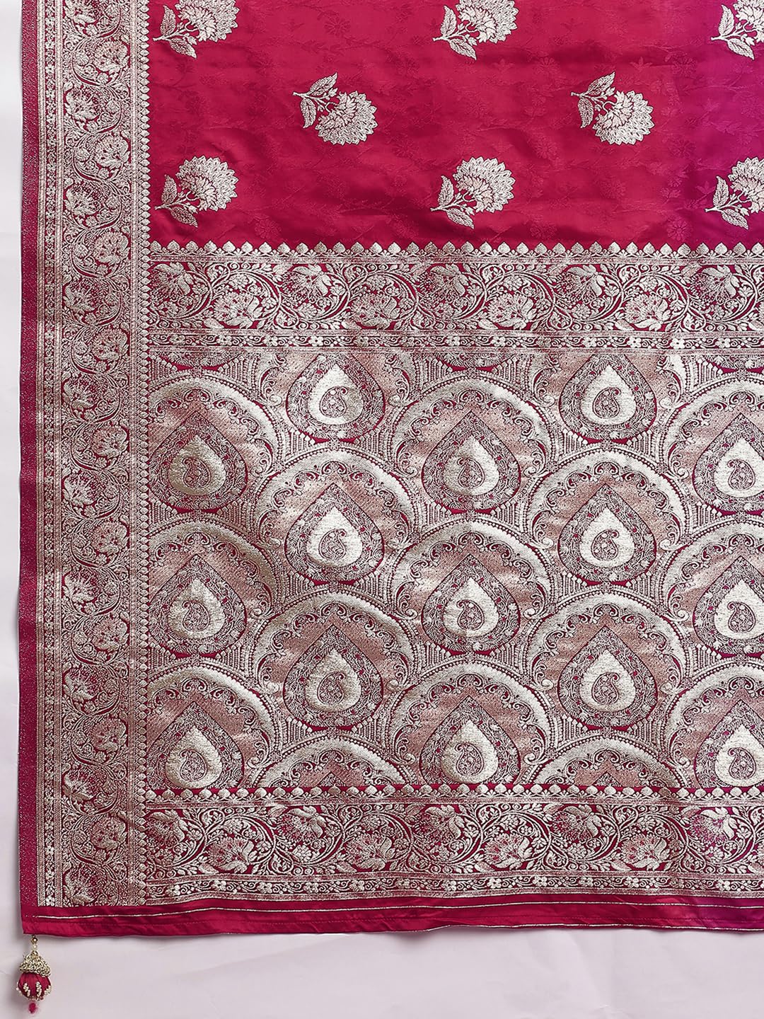 Pink Satin Floral Saree